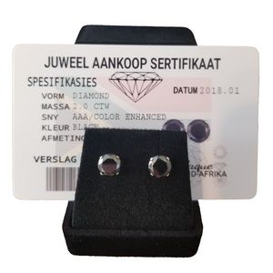 2ct genuine black diamond stud earrings certified